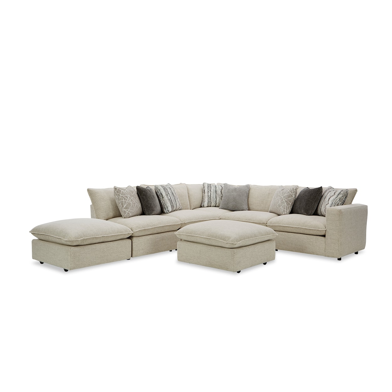 Hickory Craft 712741BD Sectional w/ Two Bumper Ottomans & RAF Chair