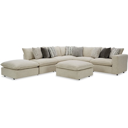 Sectional w/ Two Bumper Ottomans & RAF Chair