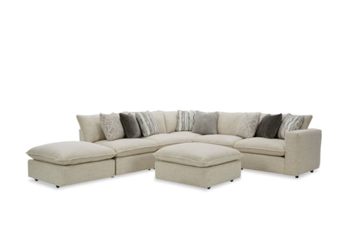 Casual 4-Seat Sectional Sofa w/ Two Bumper Ottomans & RAF Chair