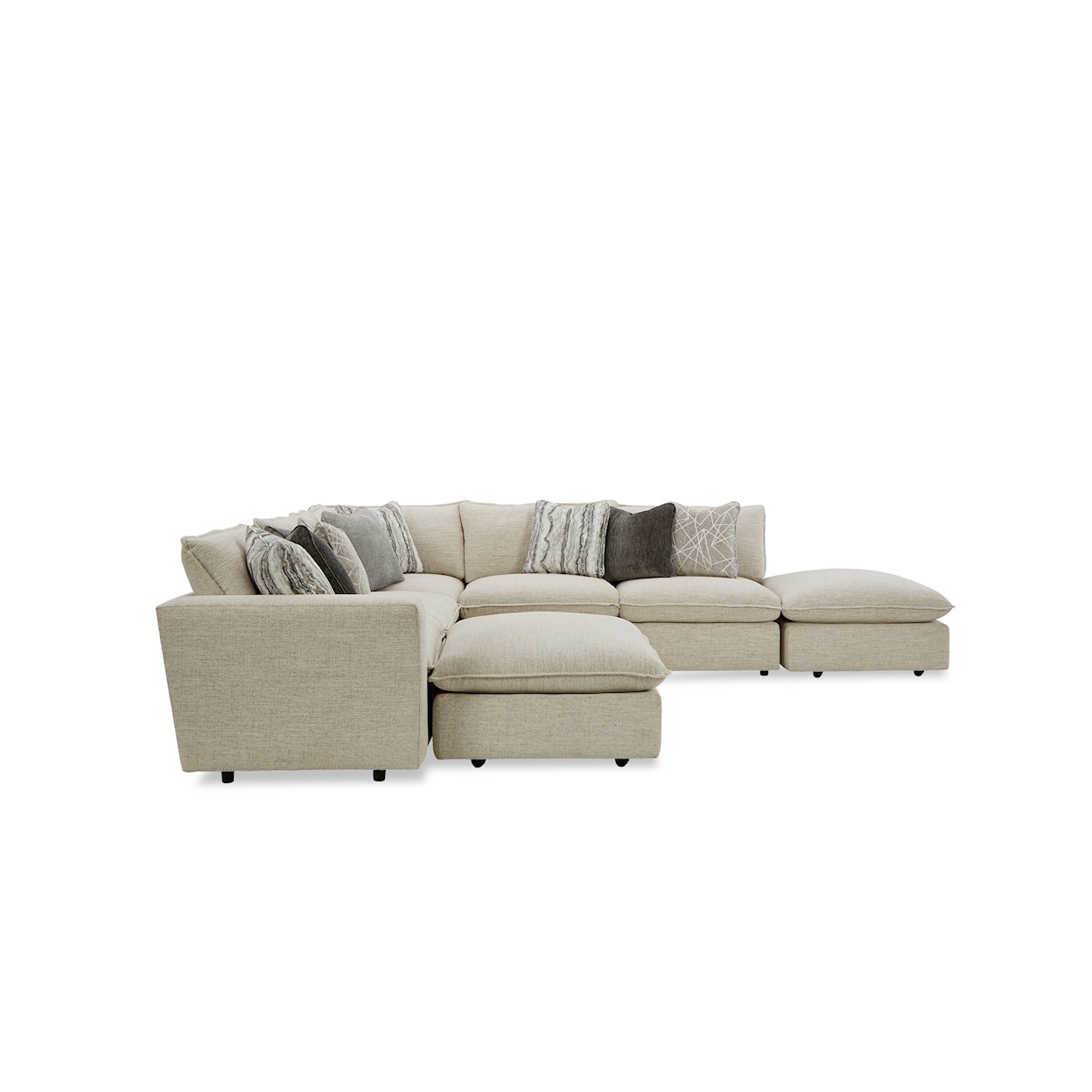 Craftmaster 712741BD Sectional w/ Two Bumper Ottomans & LAF Chair