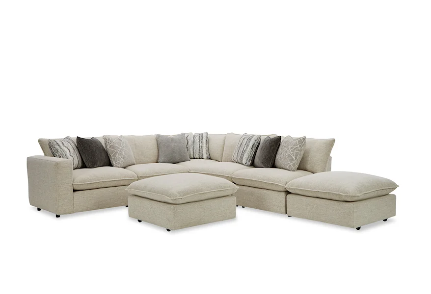 712741BD Sectional w/ Two Bumper Ottomans & LAF Chair by Hickorycraft at Malouf Furniture Co.