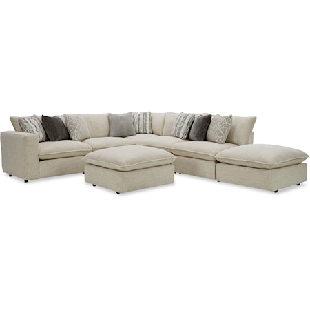 Casual 4-Seat Sectional Sofa w/ Two Bumper Ottomans & LAF Chair