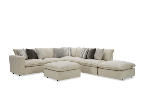 Casual 4-Seat Sectional Sofa w/ Two Bumper Ottomans & LAF Chair