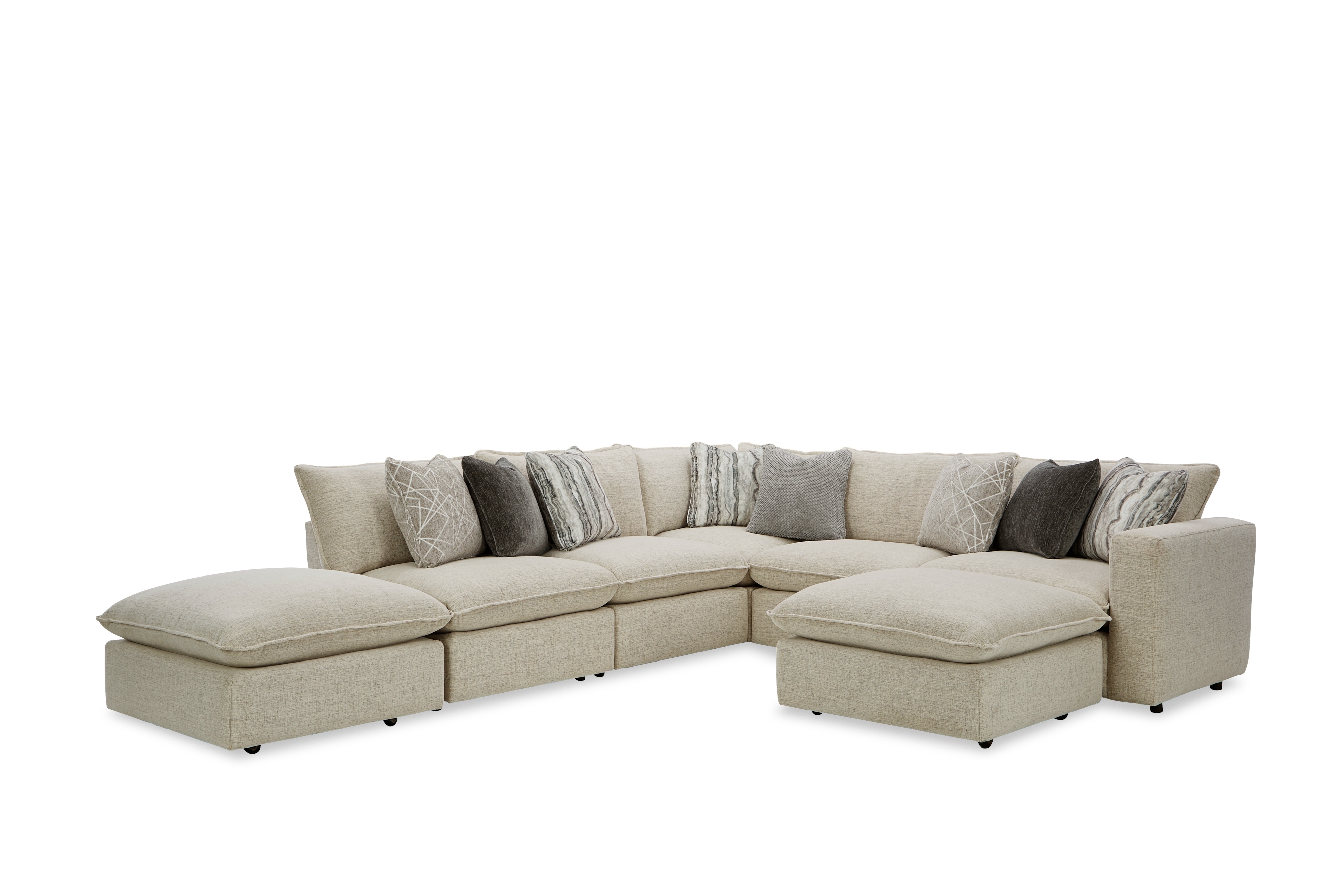 Sectional w/ Two Bumper Ottomans &amp; RAF Chair