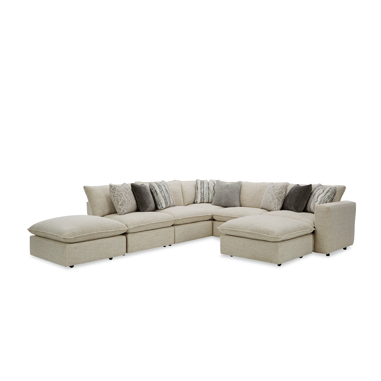 Hickory Craft 712741BD Sectional w/ Two Bumper Ottomans & RAF Chair