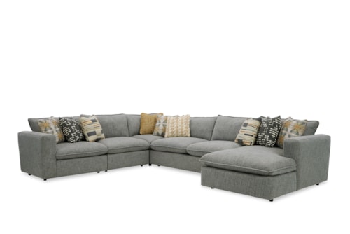 Casual 5-Seat Sectional Sofa with Large RAF Chaise Lounge