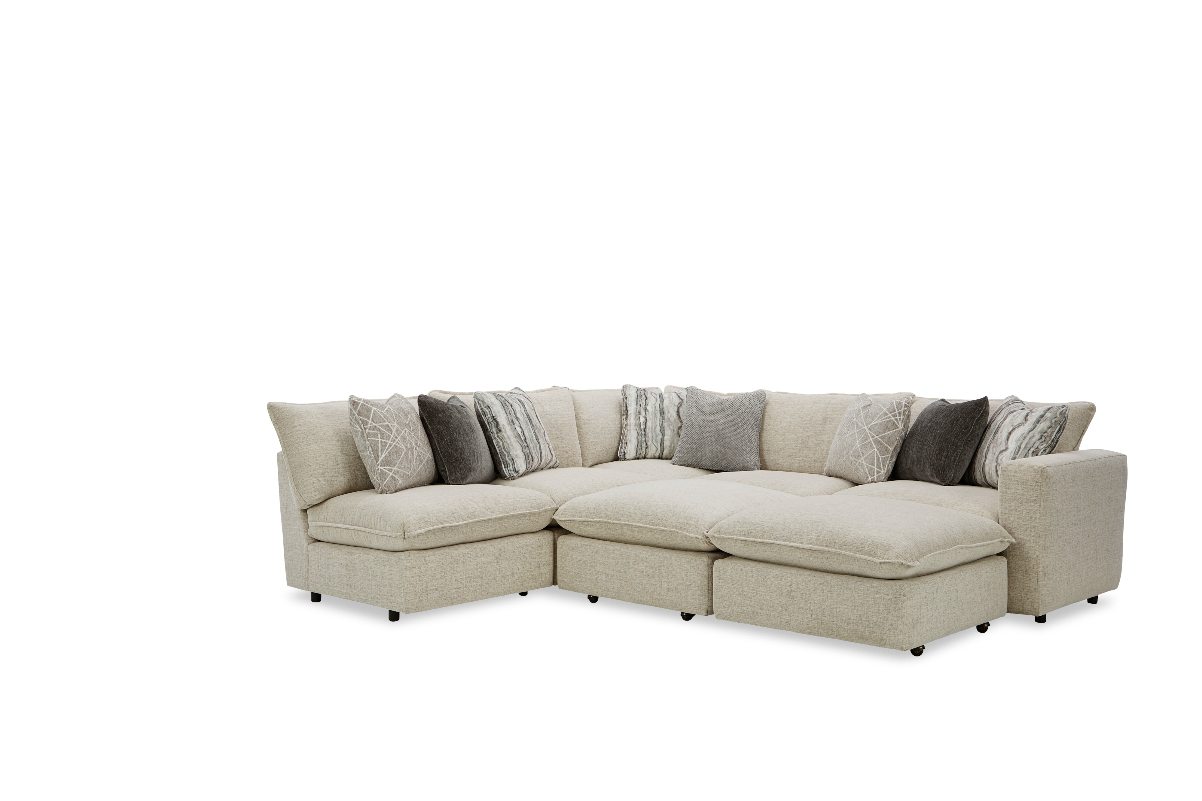 Craftmaster 7127 Sectional w/ Two Bumper Ottomans & RAF Chair