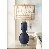 Table Lamp-Glass body w/decorative rattan shade