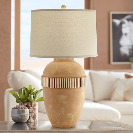 Table Lamp-Poly light teraccotta w/groove detail