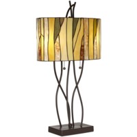 Table Lamp-Metal Oak Vine with Art Glass Shade
