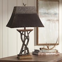 Table Lamp-Lodge tree branch with faux leather