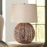 Table Lamp-Natural rattan basket in brown
