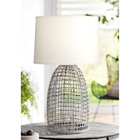 Rattan Table Lamp with Grey Basket Design