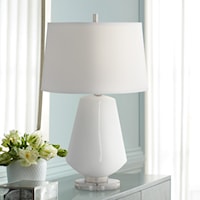 Table Lamp- White Glass With Crystal Base