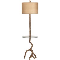 Floor Lamp-Poly faux beach wood with glass tray