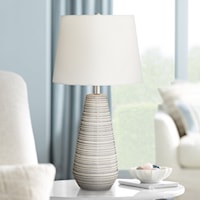 Casual Sully Table Lamp with Grey and Cream Stripes