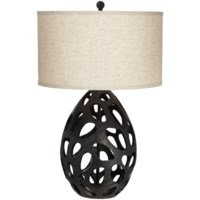 Table Lamp-Poly black egg with holes
