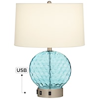 Table Lamp-20.5"H Blue Glass Med Base 1xOuTable Lampet