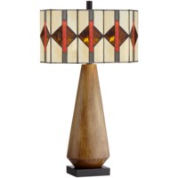 Table Lamp-Faux wood with art glass