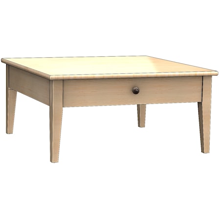 Transitional 38" Square Cocktail Table with 1 Soft-Close Drawer