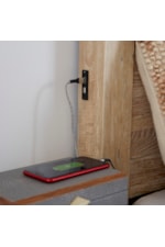 Headboard features USB/C charging ports. 