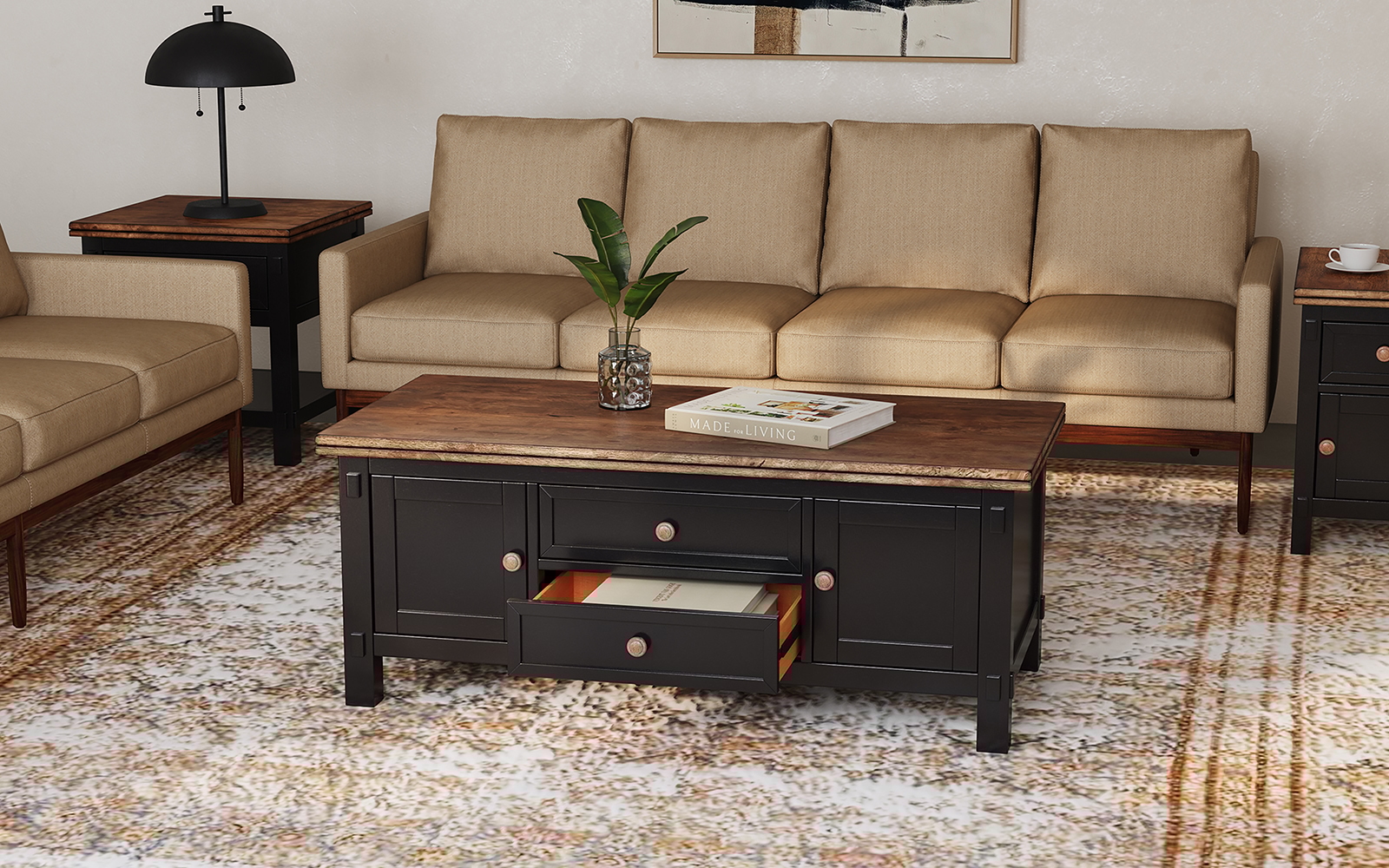 2-Drawer Cocktail Table with Casters