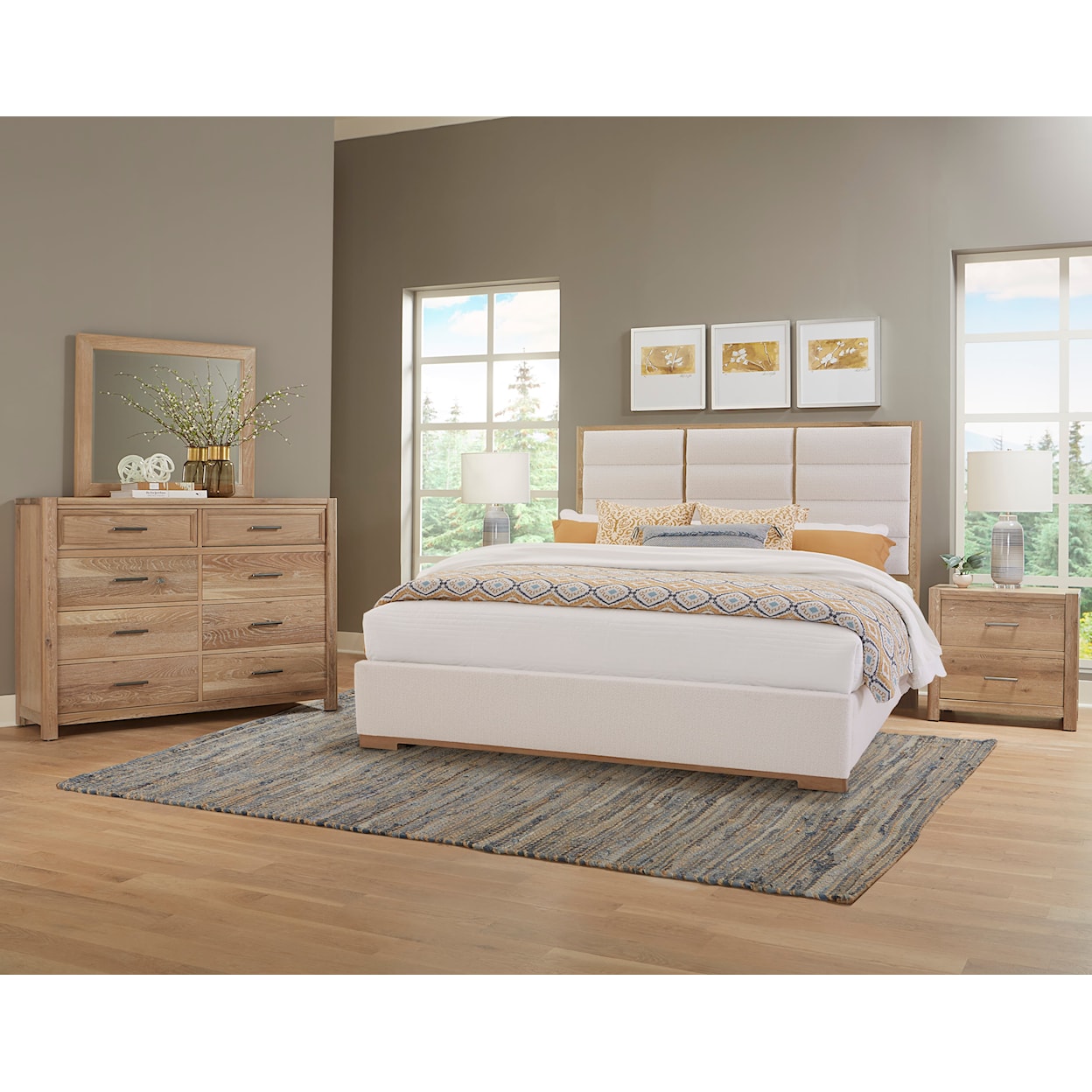 Vaughan-Bassett Charter Oak Upholstered King Panel Bed