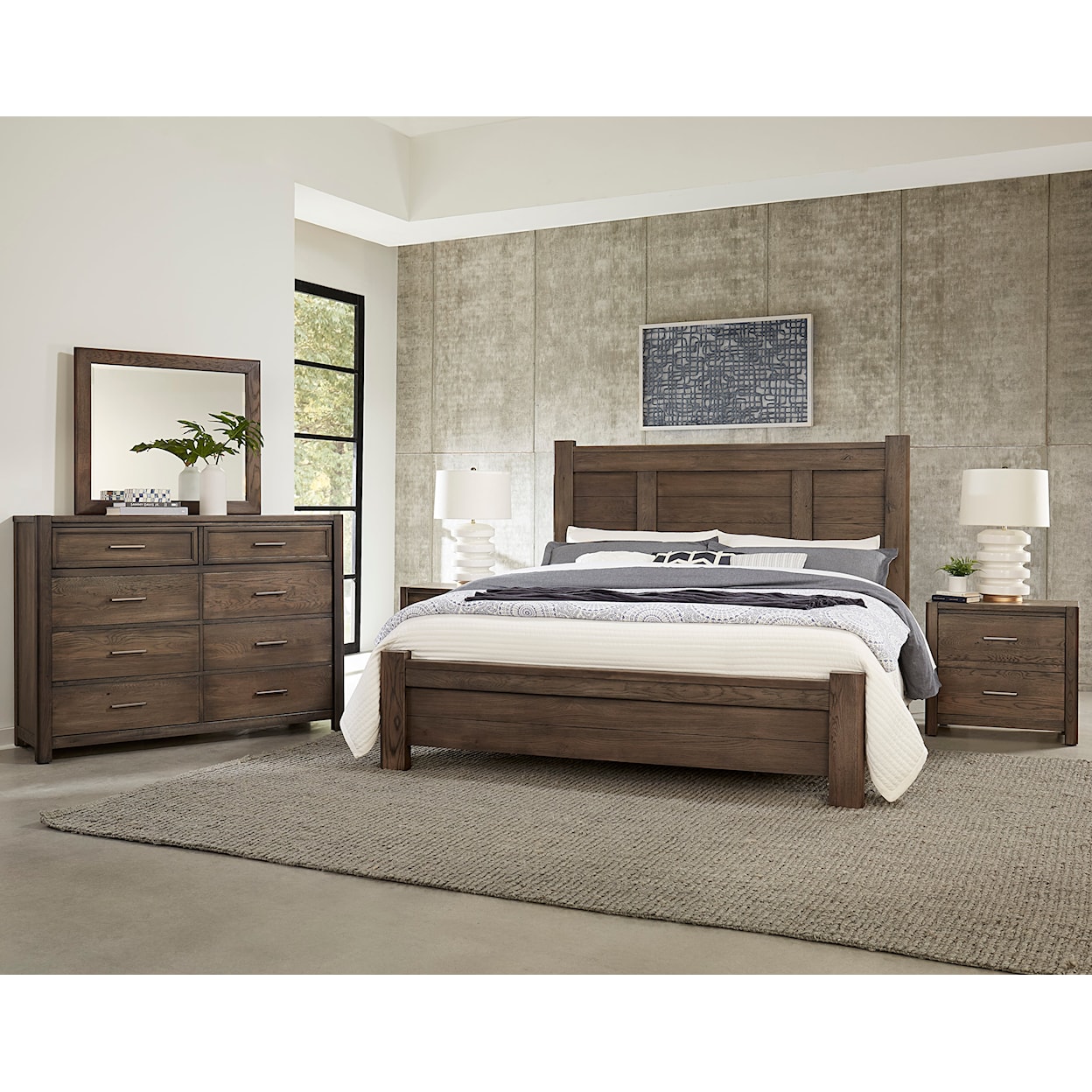 Vaughan Bassett Crafted Oak - Aged Grey King Poster Bed