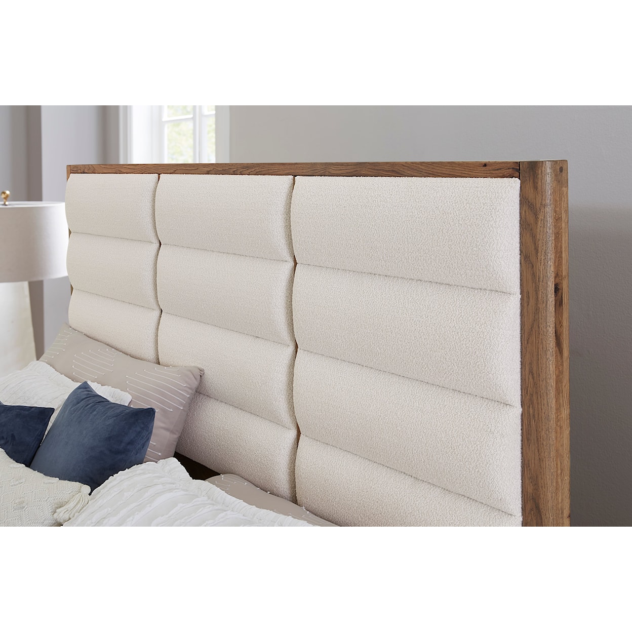 Vaughan Bassett Crafted Oak - Natural Oak Upholstered Queen Panel Bed