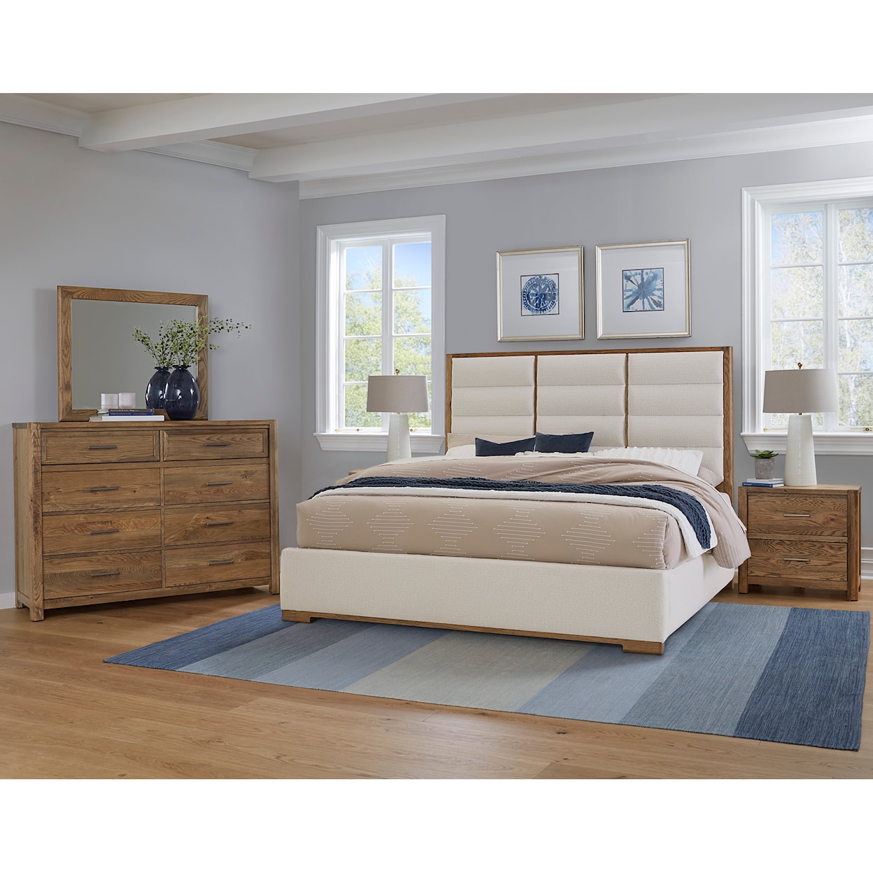 Vaughan Bassett Crafted Oak - Natural Oak King Upholstered Panel Bed