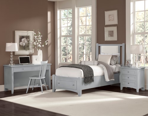 Transitional 4-Piece Grey Upholstered Twin Bedroom Set with Footboard Storage