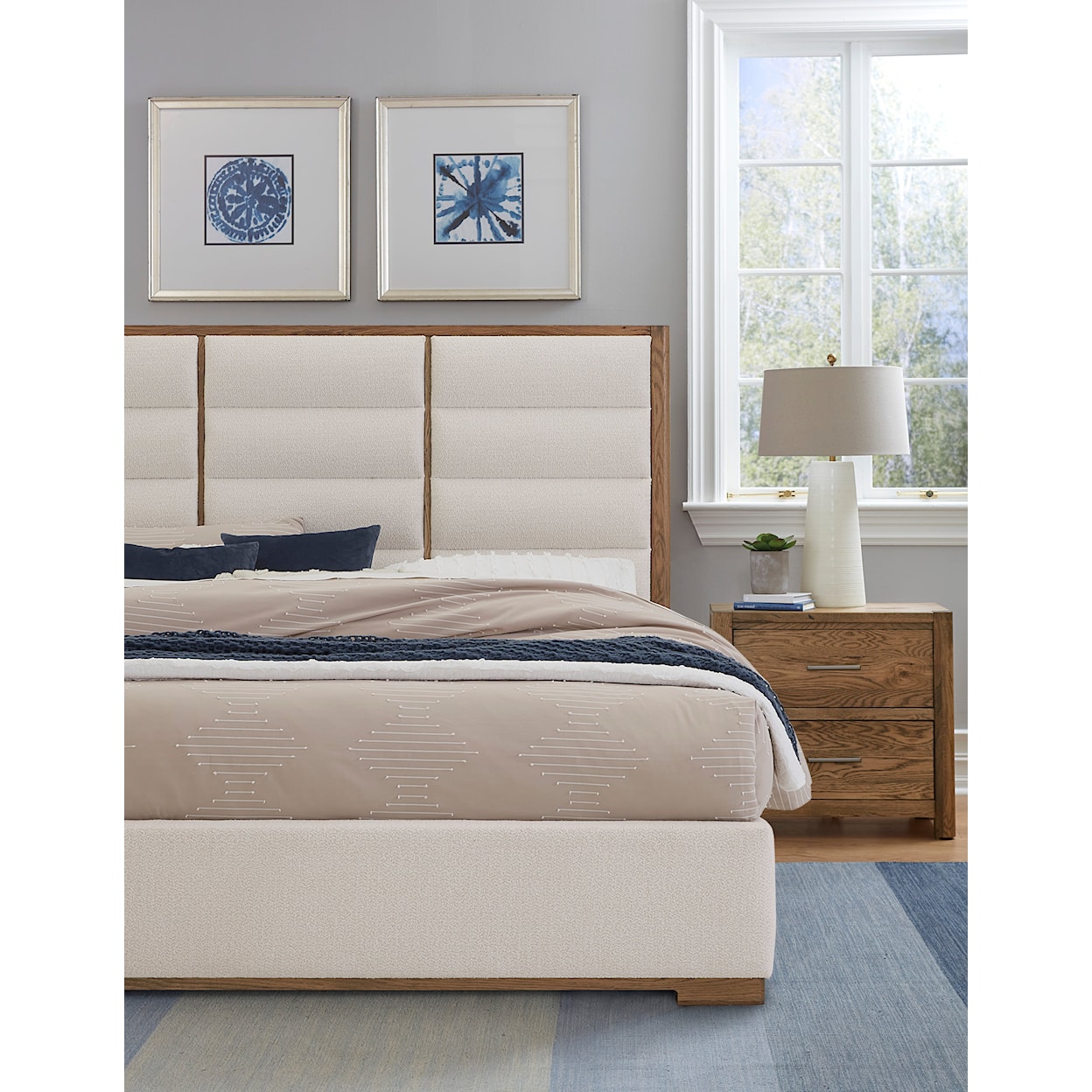 Vaughan Bassett Crafted Oak - Natural Oak Upholstered Queen Panel Bed