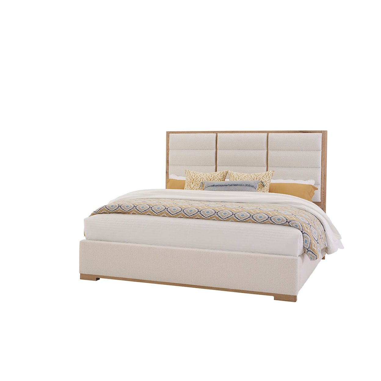 Vaughan Bassett Crafted Oak - Bleached White Upholstered King Panel Bedroom Set
