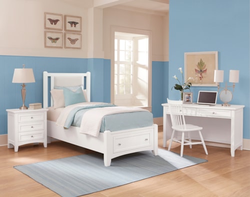 Transitional 4-Piece Grey Upholstered Twin Bedroom Set with Footboard Storage