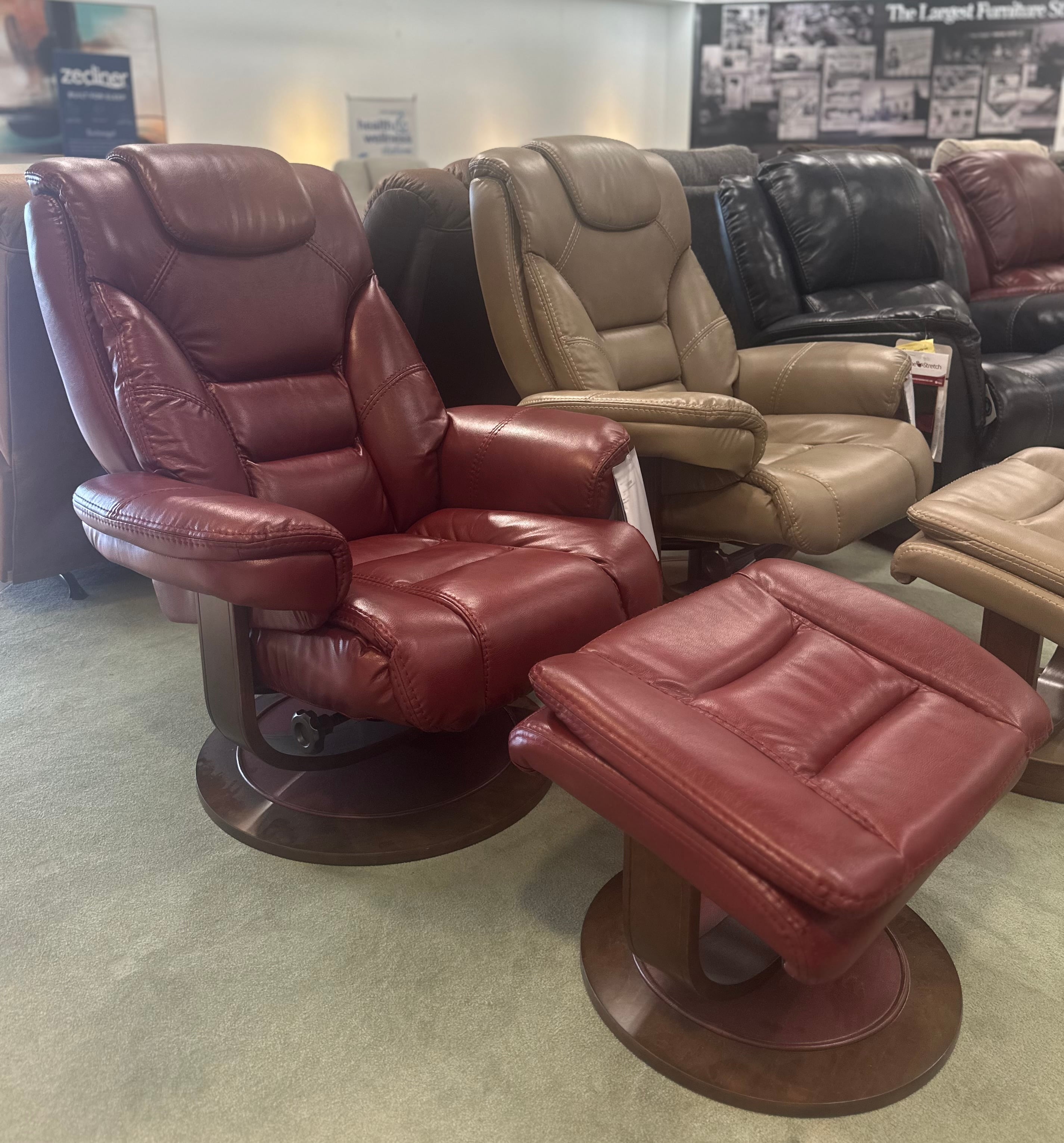 Pushback Reclining Swivel Chair and Ottoman