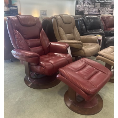 Pushback Reclining Swivel Chair and Ottoman