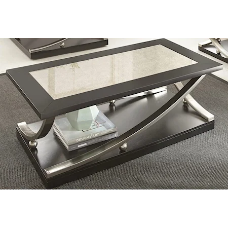 Rectangle Cocktail Table with Hidden Caster and Antique Mirror Top
