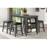Transitional 5-Piece Counter Height Dining Set with Built In Display Shelves and Nailhead Trimming