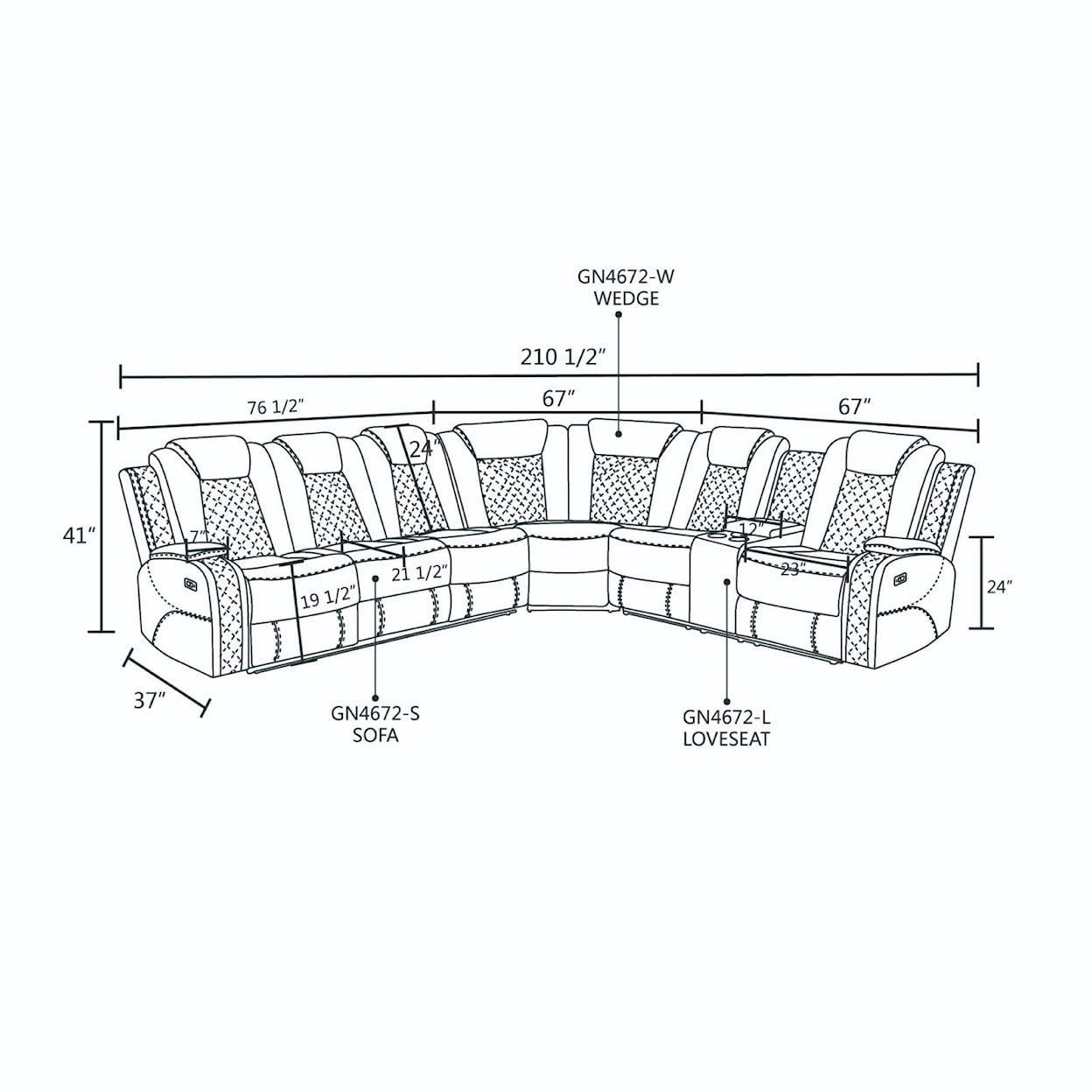 Golden Coast Furniture GN4672 Power Reclining Sectional