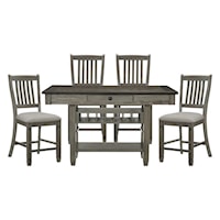 Rustic 5-Piece Counter Height Dining Set with Table Storage and Slat Back Chairs