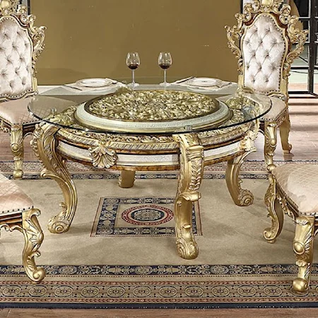 Traditional Round Dining Table with Glass Table Top