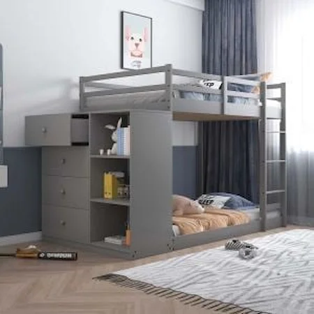 Twin/Twin Bunk Bed W/4 Drawers & 3 Compartments