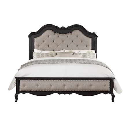 Traditional Upholstered King Bed with Button Tufted Headboard