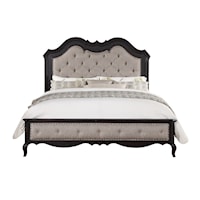 Traditional Queen Upholstered Bed with Button Tufted Headboard