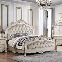 Traditional Queen Upholstered Bed with Button Tufted Headboard