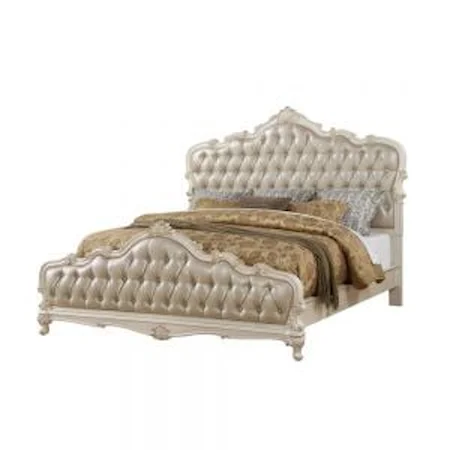 Traditional Upholstered King Bed with Button Tufted Headborad