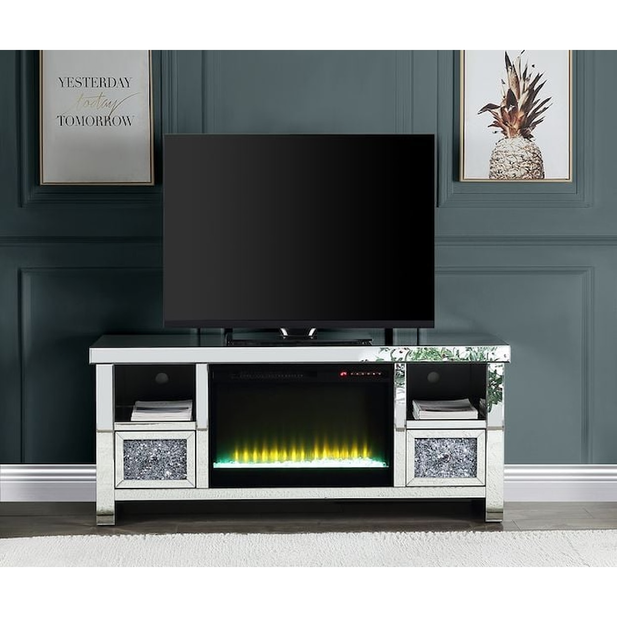 Acme Furniture Noralie RENO BLING TV STAND FIREPLACE |