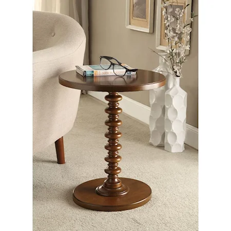 Transitional Side Table with Turned Pedestal Base