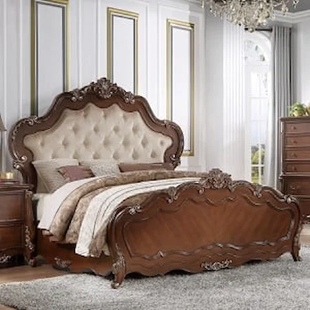 Traditional Queen Bed with Upholstered Arched Headboard