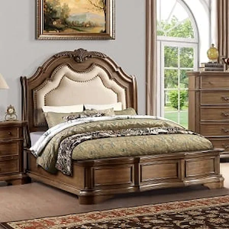 Traditional Queen Upholstered Bed with Arched Headboard